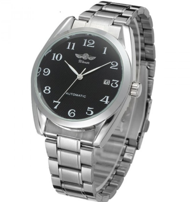 Стрелковий гарний наручний чоловічий годинник, Чоловічий механічний годинник з автопідзаводом срібний, фото 1