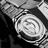 Стрелковий гарний наручний чоловічий годинник, Чоловічий механічний годинник з автопідзаводом срібний, фото 6