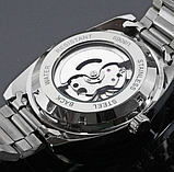 Стрелковий гарний наручний чоловічий годинник, Чоловічий механічний годинник з автопідзаводом срібний, фото 8