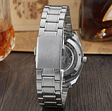 Стрелковий гарний наручний чоловічий годинник, Чоловічий механічний годинник з автопідзаводом срібний, фото 10