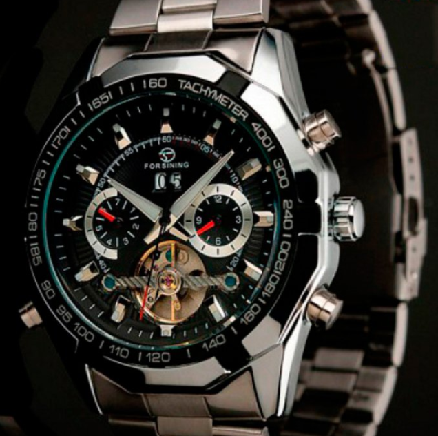 Оригінальний чоловічий годинник з автопідзаводом, Класичний механічний чоловічий годинник сірий, фото 1