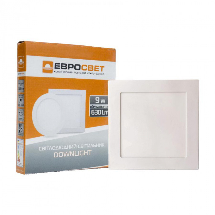 Світильник точковий врізний ЕВРОСВЕТ 9Вт квадрат LED-S-150-9 6400К 000038840