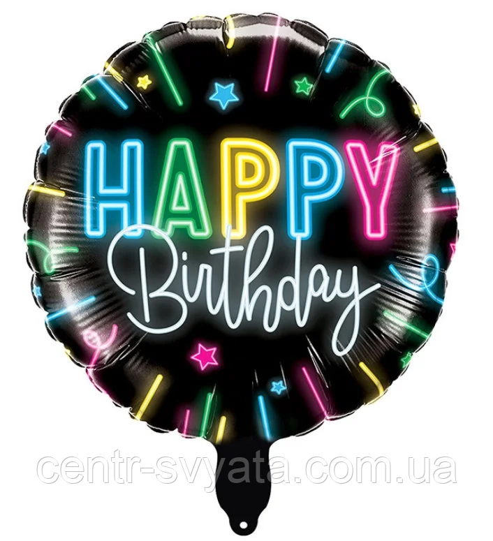 Фольгована кулька КНР 18"(45 см) Коло "Happу Birthday" неон