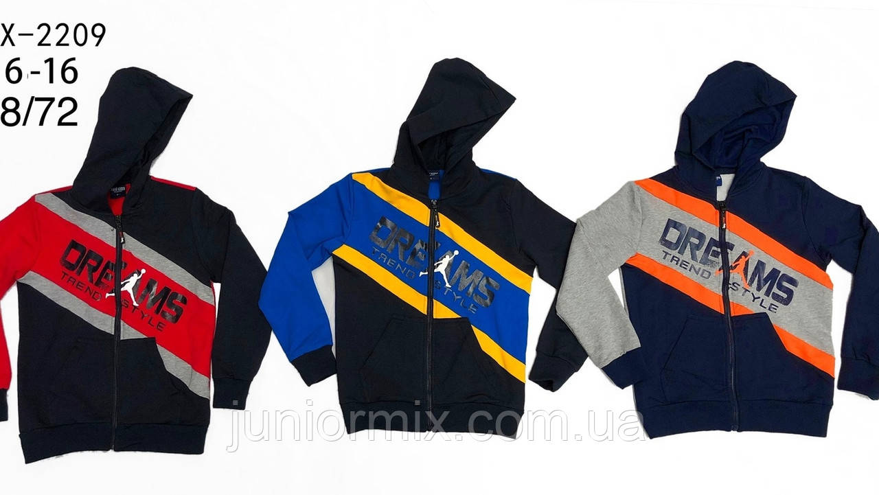 Трикотажні спортивні дитячі кофти для хлопчиків із капюшонами гуртом