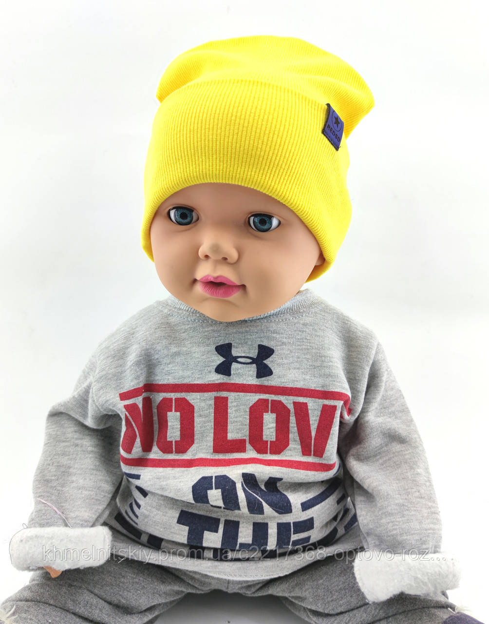 Шапка дитяча трикотажна подвійна демісезонна дитячі головні убори жовтий (ШД178), фото 1
