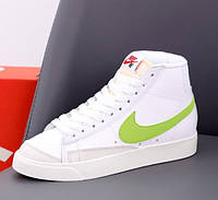 Nike Blazer High высокие женские кроссовки кожа Найк Блэйзер белые с зелёным