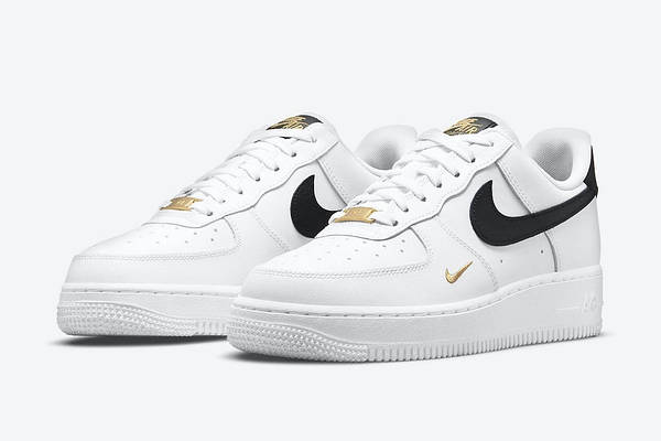 Nike Air Force 1 Low 07 Essential White Black Gold Mini Swoosh BOSSCROSS