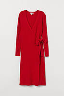 Платье на запахе женское теплое красное трикотаж h&m