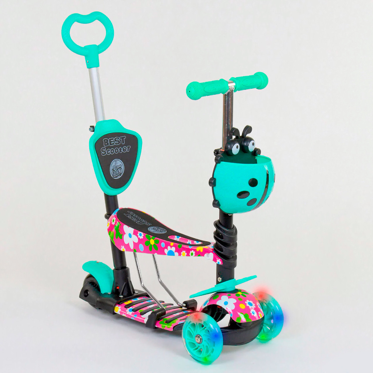 Самокат триколісний 5в1 з батьківською ручкою Best Scooter 43702 абстракція