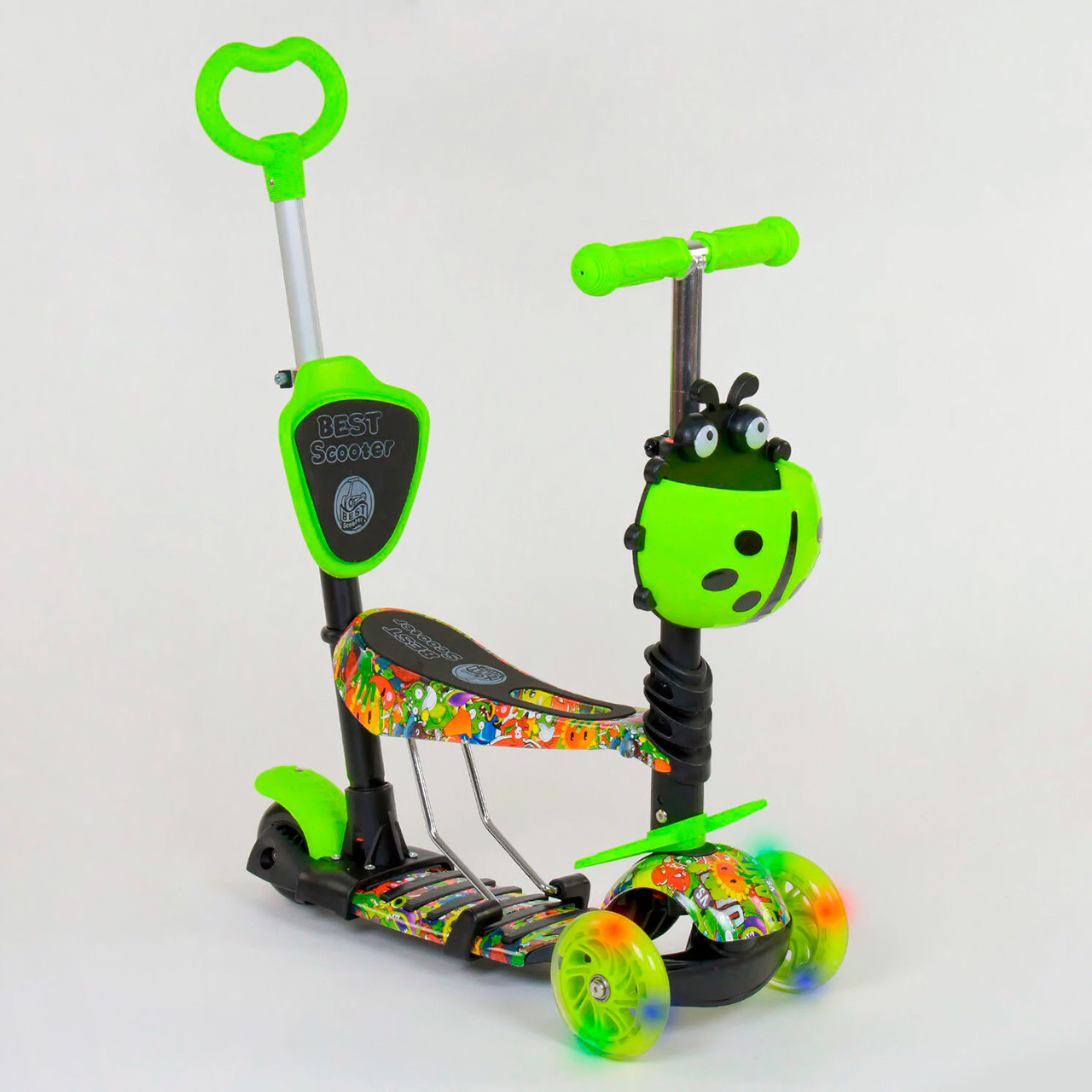 Самокат триколісний 5в1 з батьківською ручкою Best Scooter 55945 абстракція
