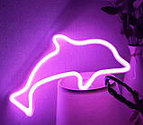 Настінний неоновий світильник нічник Дельфін рожевий, фото 5
