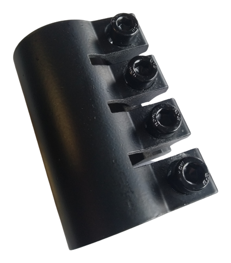 Універсальний алюмінієвий хомут для трюкових самокатів на 4 болти (чорний), фото 1