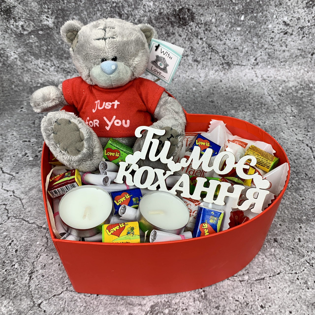 Подарунковий бокс серце з Тедді, записками з причинами кохання Подарунок дівчині на День народження,річницю,Валентина
