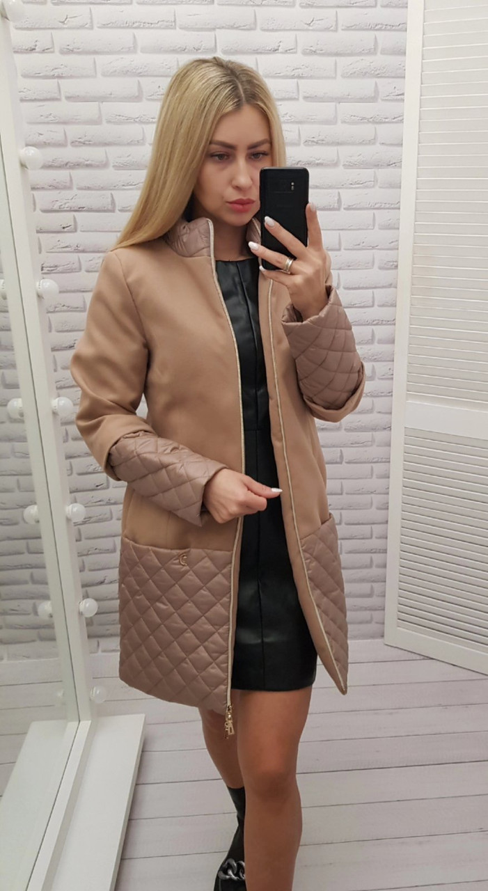 Пальто, тканина еко-кашемір + плащівка, 137/ кава, фото 1