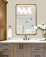 Прямокутне дзеркало із закругленими краями в золотий металевій рамі 100х60 см