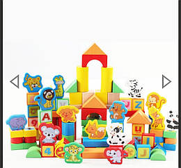 Дерев'яна розвиваюча іграшка конструктор Містечко та пазл дитячі будівельні блоки та кубики з малюнками
