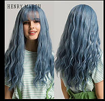 Перука з щелепою пряме волосся синій