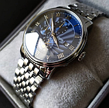 Класичний механічний чоловічий годинник, стріляльний, чоловічий срібний годинник з автопідзаводом, фото 7