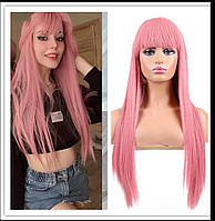 Перука пряме волосся з чубчиком рожевий