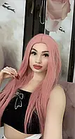 Перука без щілки пряме волосся рожевий