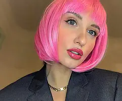 Перука каре з щелепою пряме волосся яскраво-рожевий