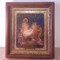 Икона Рождество Христого, лик 15х18 см, в коричневом прямом деревянном киоте