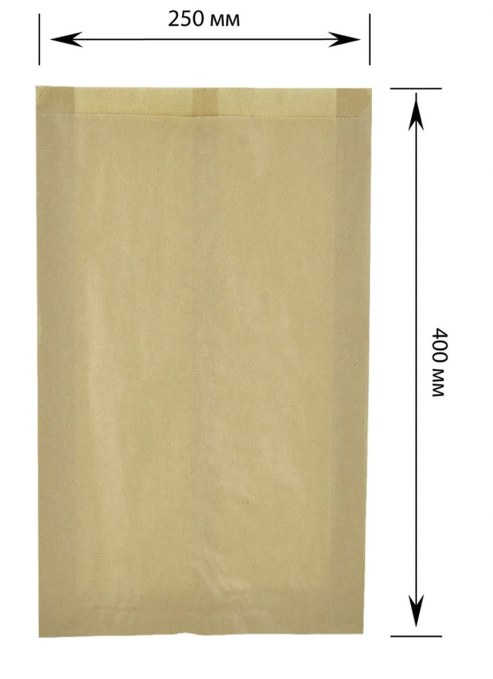 Паперовий пакет цілісний крафт бурий 400х250х80 мм (100 шт.), фото 1