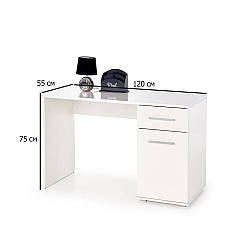 Білий глянсовий письмовий стіл Halmar Lima B-1 120х55 см з правим висувним ящиком та тумбою