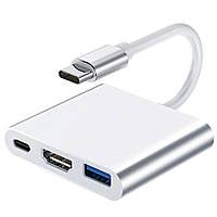 USB Type-C хаб 3в1: USB 3,0 + HDMI + Type-C, мультифункціональний розгалужувач для ноутбука Addap MH-06