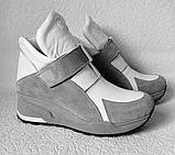Philipp Plein демісезонні жіночі білі снікерси черевики Філіп плейн на танкетці з липучками, фото 3