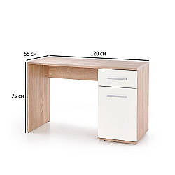 Письмовий стіл Halmar Lima B-1 120х55 см дуб сонома з правим висувним ящиком та тумбою білого кольору