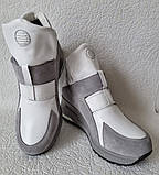 Philipp Plein демісезонні жіночі білі снікерси черевики Філіп плейн на танкетці з липучками, фото 6