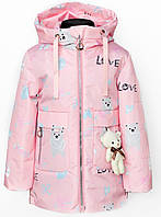 Куртка детская демисезонная для девочки Каролина РОЗОВАЯ в мишки весна\осень 98см ТОЛЬКО!