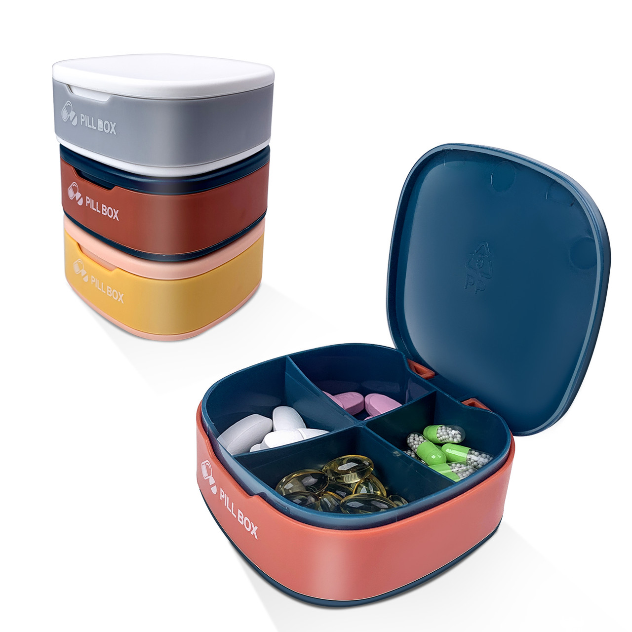 Міні-органайзер для таблеток без бісфенолу А, портативний контейнер з 4 відділами