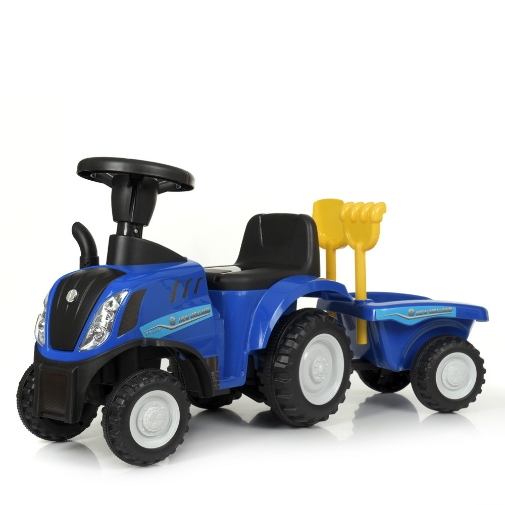 Дитяча каталка-толокар Трактор (машинка з причепом, музика, світло, на батарейці) Bambi 658T-4 Синій