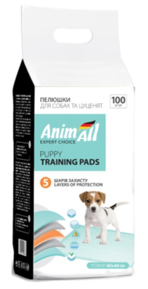 Пелюшки AnimAll Puppy Training Pads для собак та цуценят, 60 х 45 см, 100 штук