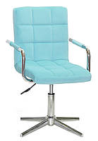 Крісло Augusto-Arm Modern Base оксамит блакитний B-1019 з підлокітниками, на хромованій хрестовині, фото 2