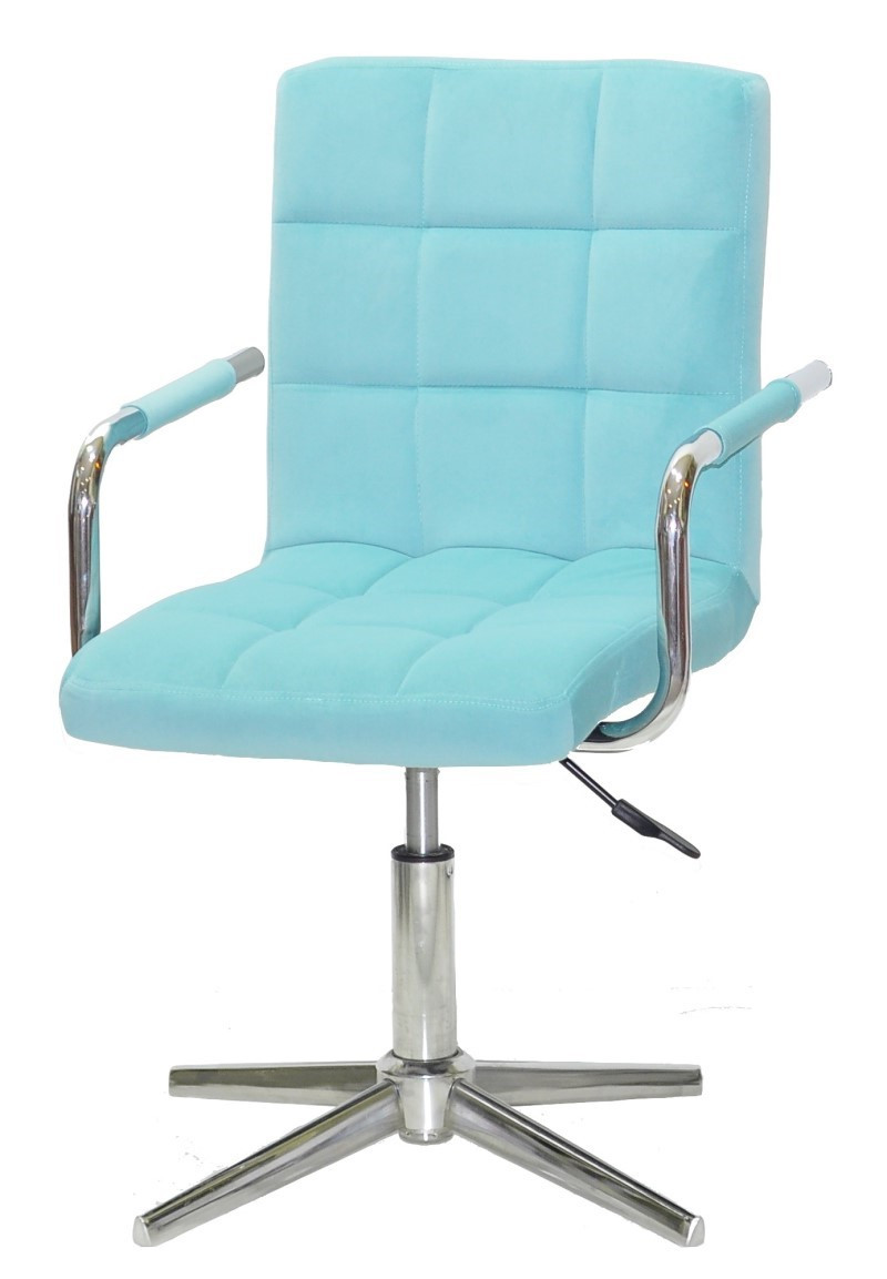 Крісло Augusto-Arm Modern Base оксамит блакитний B-1019 з підлокітниками, на хромованій хрестовині, фото 1