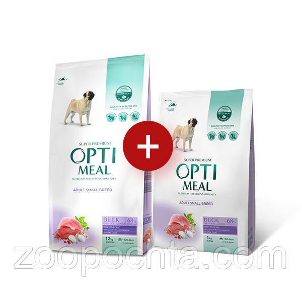 АКЦІЯ! Optimeal (Оптиміл) сухий корм для собак малих порід з качкою 12КГ + 4КГ, фото 1