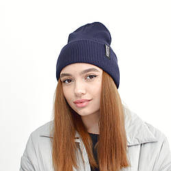 Молодіжна шапка бавовняна дитяча, доросла весняна шапка розмір one size колір темно-синій