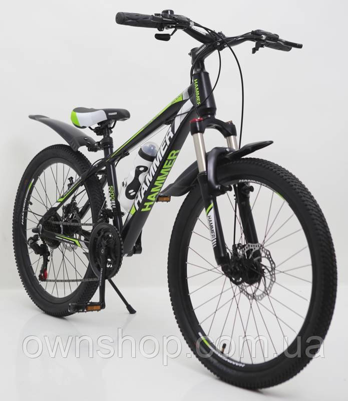 Стильний спортивний алюмінієвий велосипед S200, колеса 24"*1.95", рама 14", чорно-зелений, фото 1