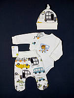 Комплект для новорождённых из футера боди + ползунки + шапочка HappyTot Мишка-пилот 56см молочный 972ф