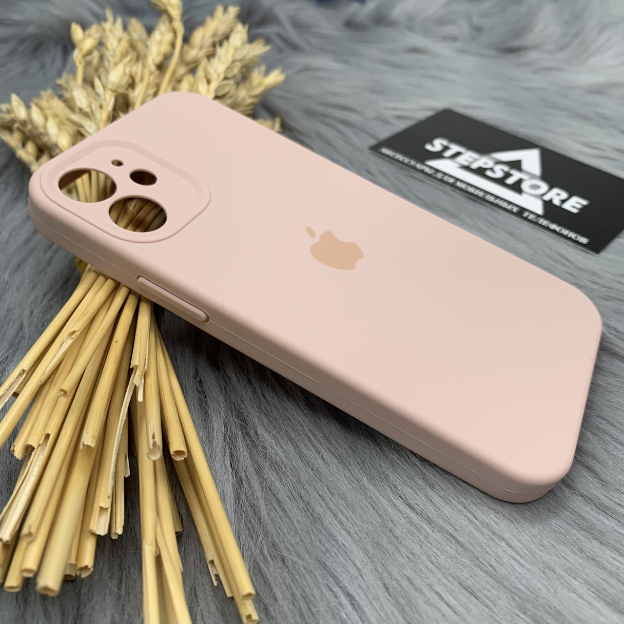 Чехол Silicone Case Full Camera 360 для iPhone 12 6.1 с микрофиброй закрытым низом и камерой противоударный 12. Пудровый, фото 1