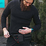 Нагрудна чоловіча сумка чорна тактична на плече або на пояс GOR-TEC з тканини А, фото 6