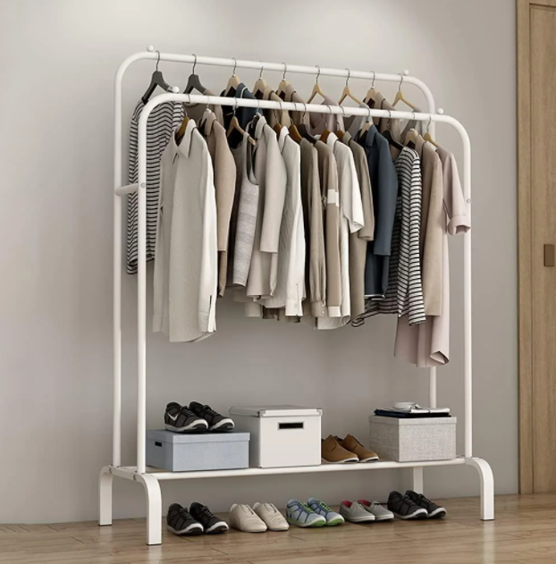 Підлогова подвійна стійка для одягу Double floor Hanger - Біла /Портативна вішалка для одягу і взуття