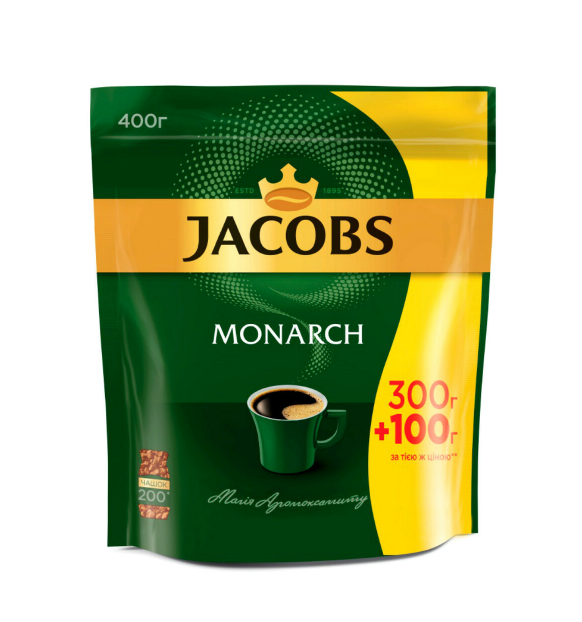 Кава Jacobs Monarch розчинна 400г (Якобс Монарх 300+100 г), ціна 215 ...