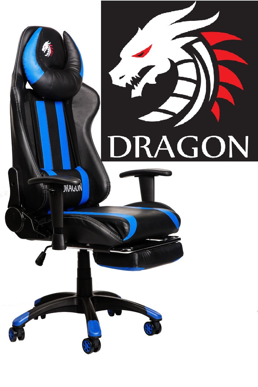 Геймерское Компьютерное Кресло ZANO DRAGON BLUE Кресло для Геймеров с откидной подставкой для ног