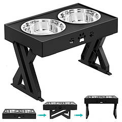 Миска для собак ELS PET 2 х 1,3 л подвійна на підставці з регульованою висотою, Чорний