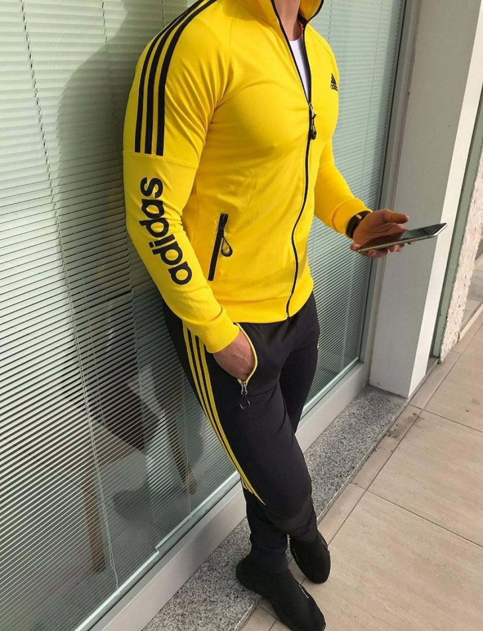 Молодіжний спортивний костюм чоловічий жовтий Adidas, Двоколірний осінній спортивний чоловічий костюм Адідас