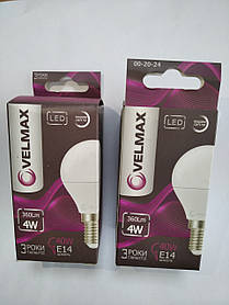 LED ЛАМПА VELMAX V-G45, 4 W, E14, 4100 K, 360LM, КУТ 220°